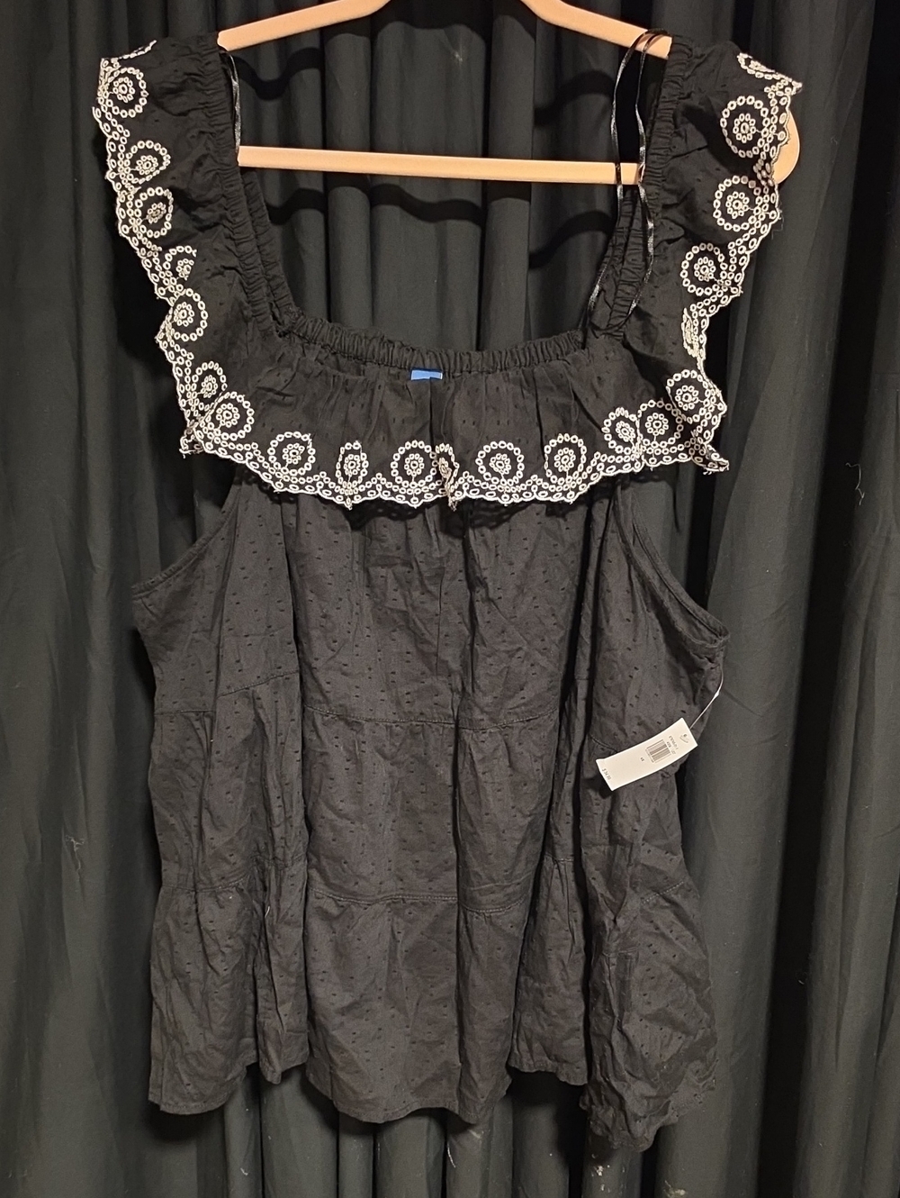 Old Navy Black Tank Top with White Embroidered Trim